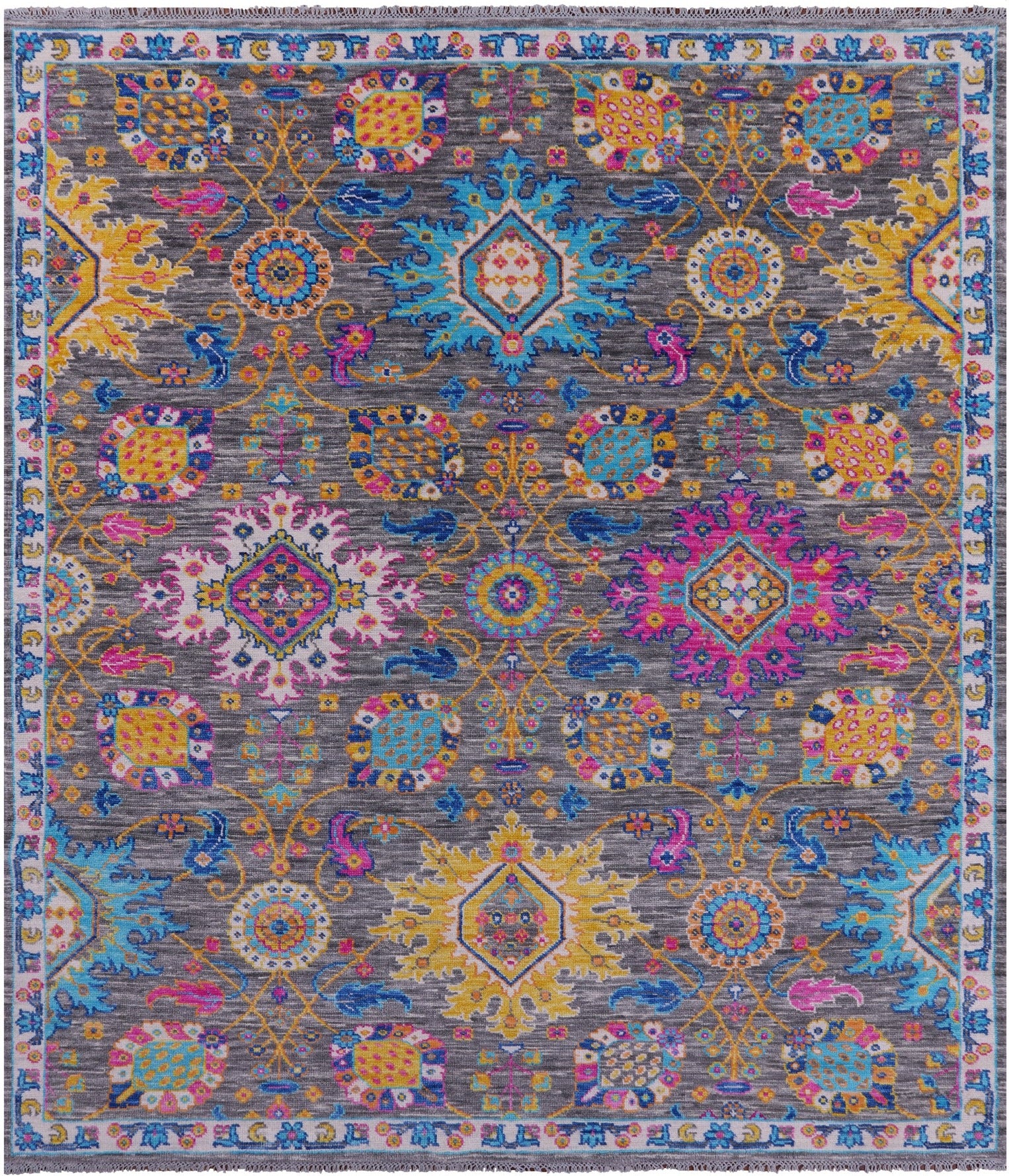 Grey Turkish Oushak Hand Knotted Wool Rug - 8' 3" X 9' 7" - Golden Nile
