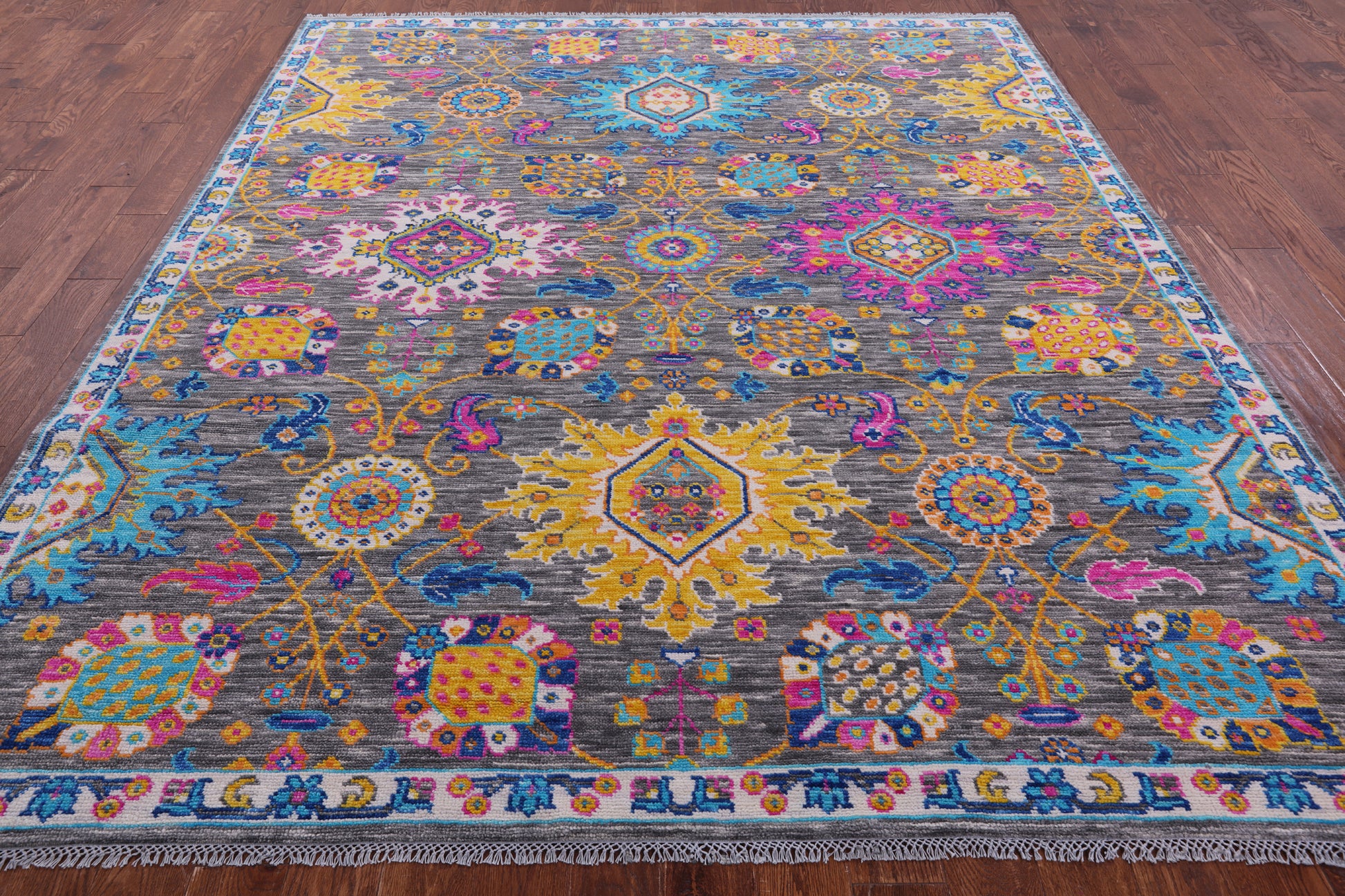 Grey Turkish Oushak Hand Knotted Wool Rug - 8' 3" X 9' 7" - Golden Nile