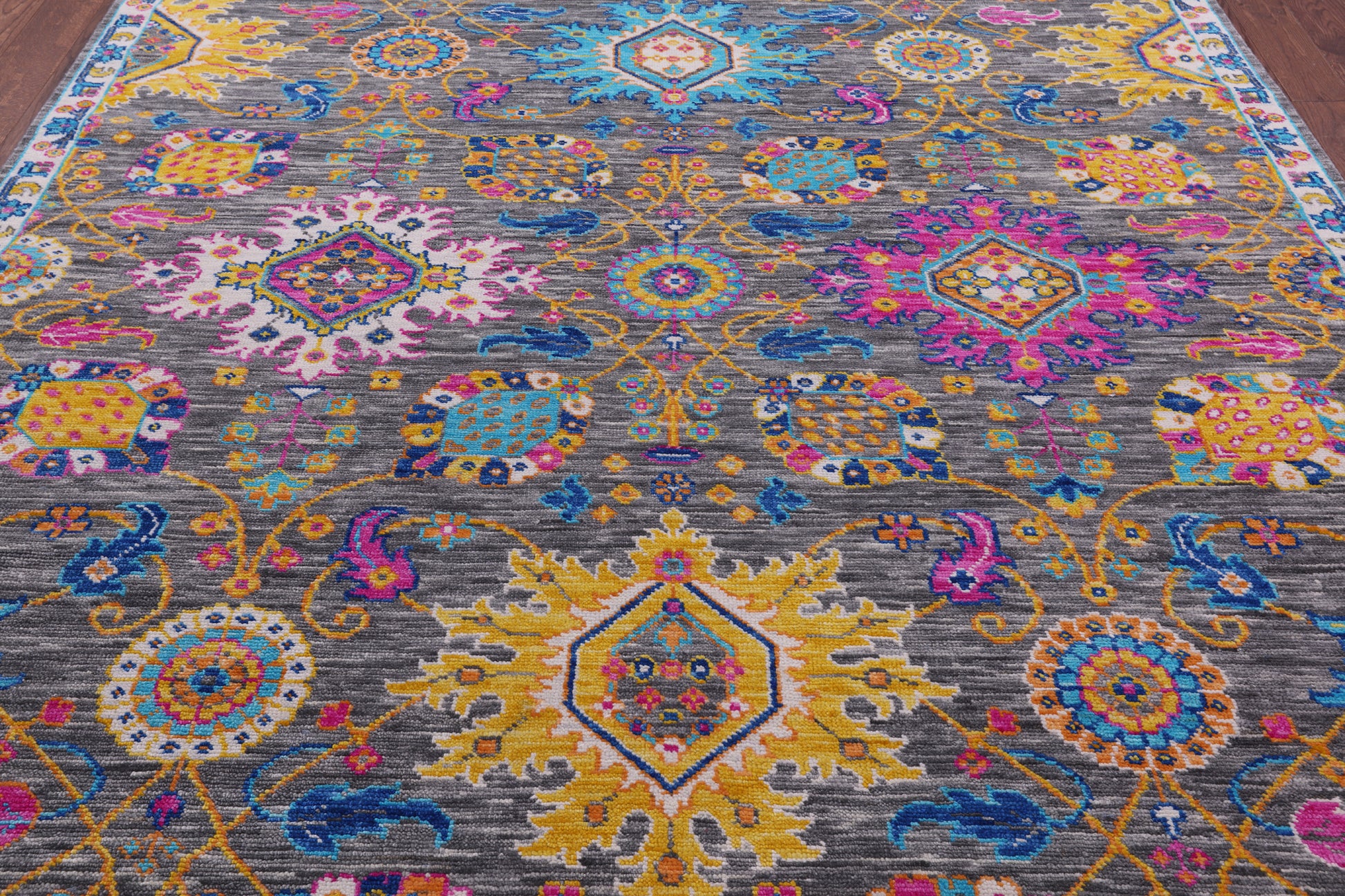 Grey Turkish Oushak Hand Knotted Wool Rug - 8' 3" X 9' 7" - Golden Nile