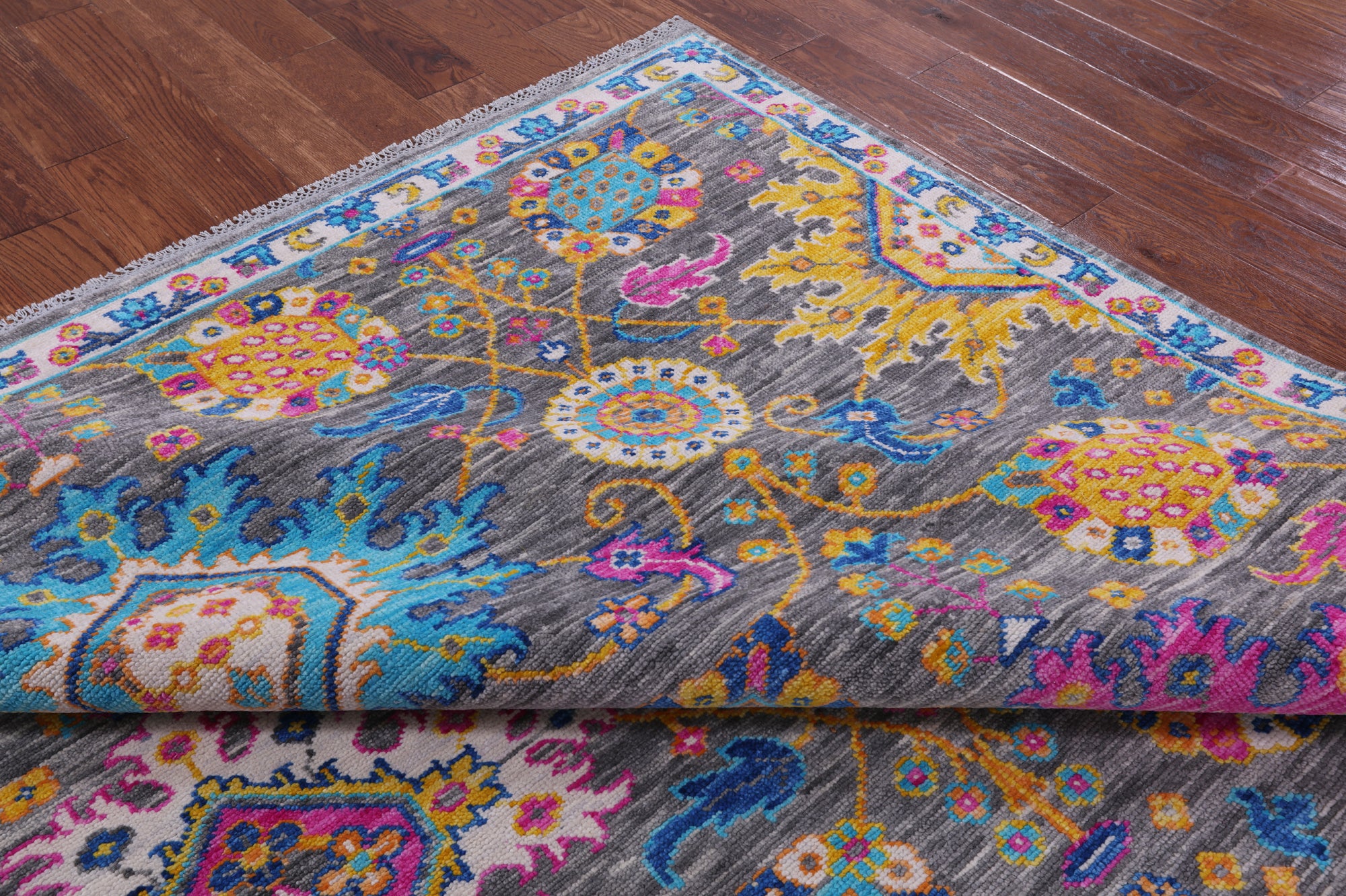 Grey Turkish Oushak Hand Knotted Wool Rug - 8' 3" X 9' 7" - Golden Nile