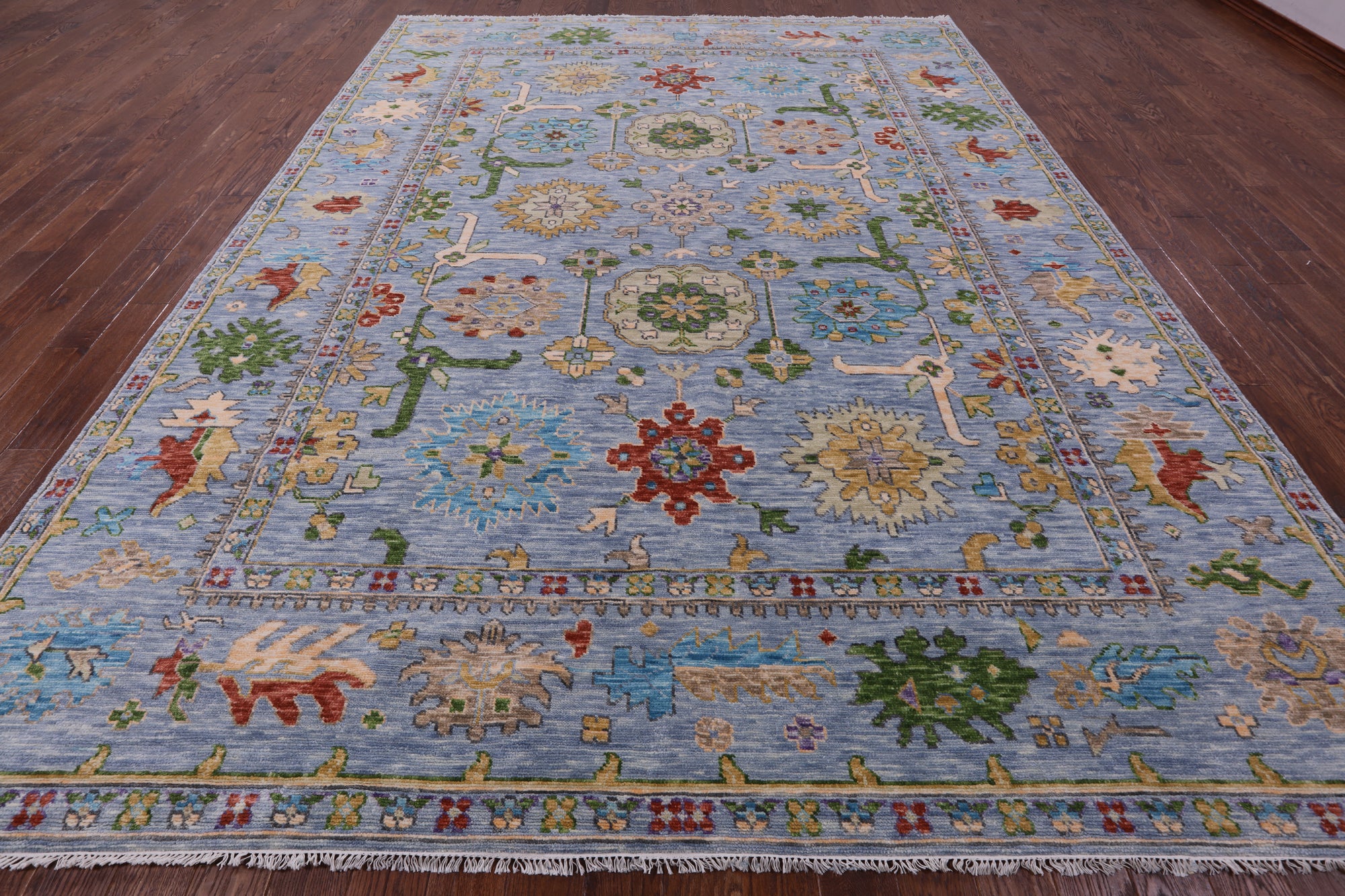 Blue Turkish Oushak Hand Knotted Wool Rug - 10' 0" X 13' 9" - Golden Nile