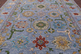 Blue Turkish Oushak Hand Knotted Wool Rug - 10' 0" X 13' 9" - Golden Nile