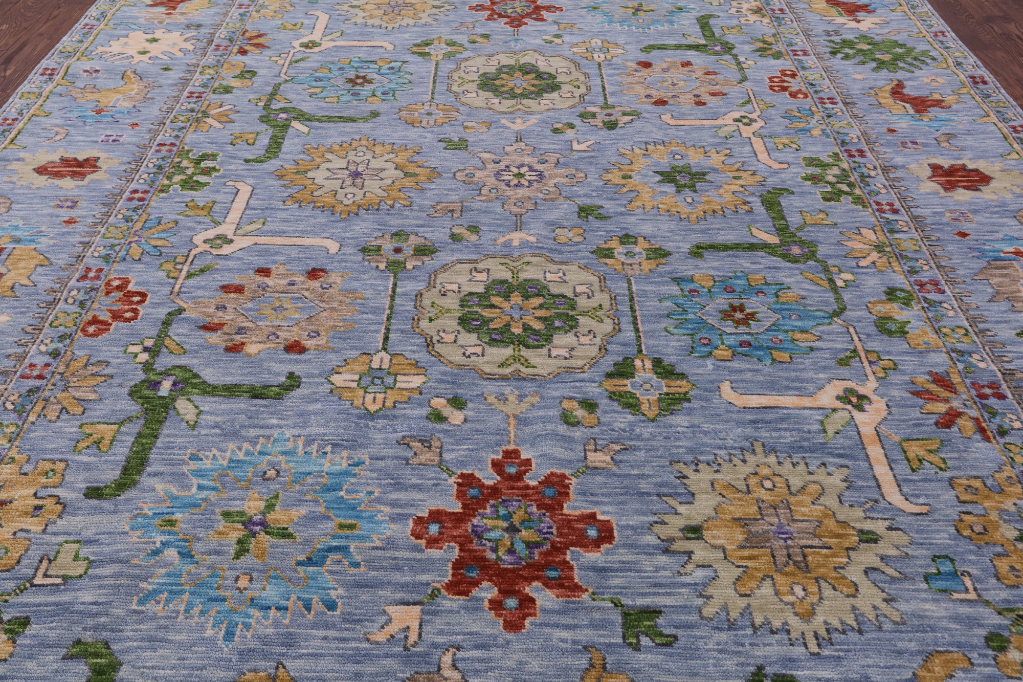 Blue Turkish Oushak Hand Knotted Wool Rug - 10' 0" X 13' 9" - Golden Nile