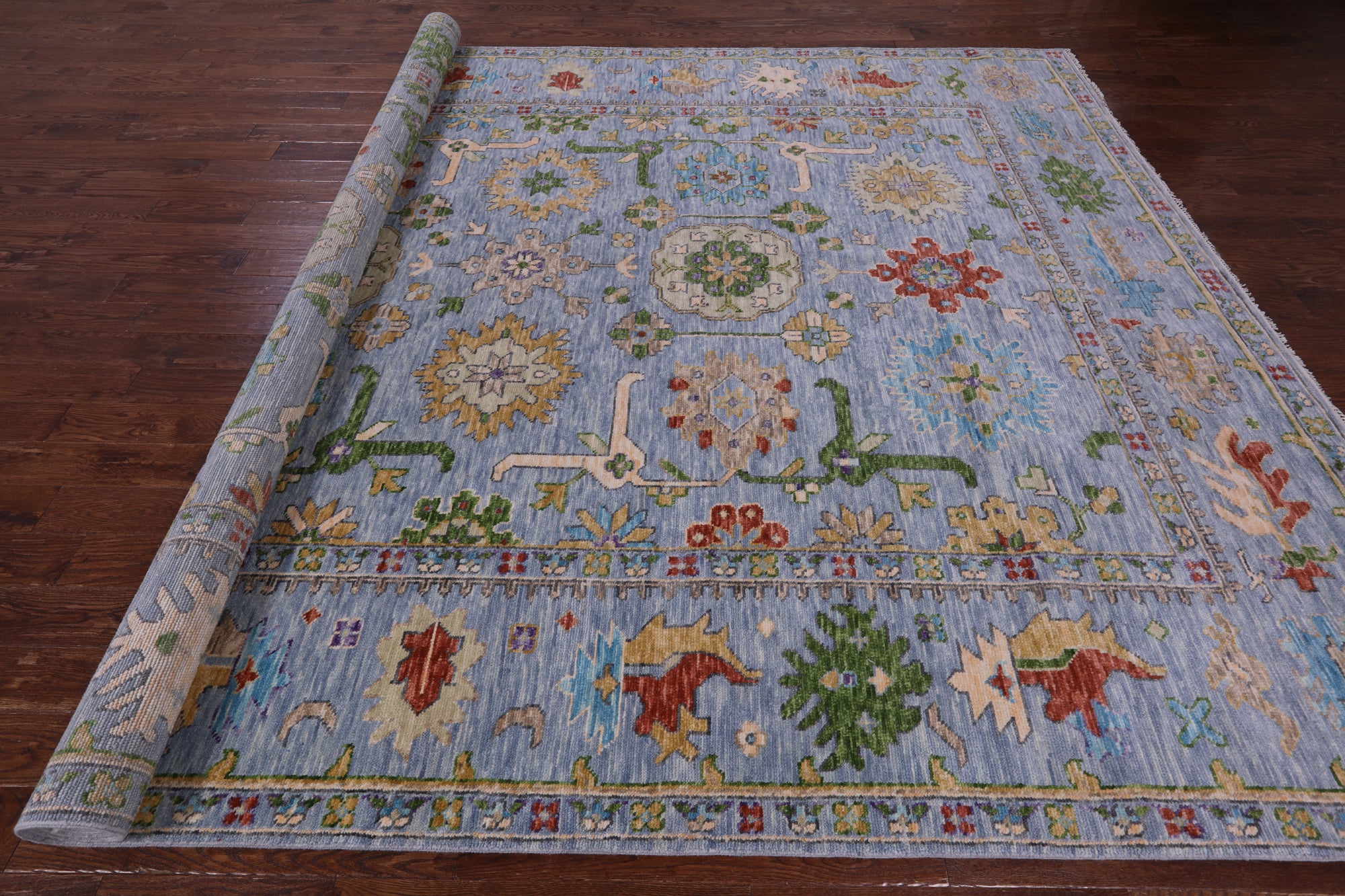 Blue Turkish Oushak Hand Knotted Wool Rug - 10' 0" X 13' 9" - Golden Nile