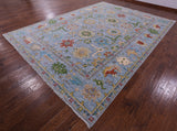 Blue Turkish Oushak Hand Knotted Wool Rug - 10' 0" X 13' 9" - Golden Nile