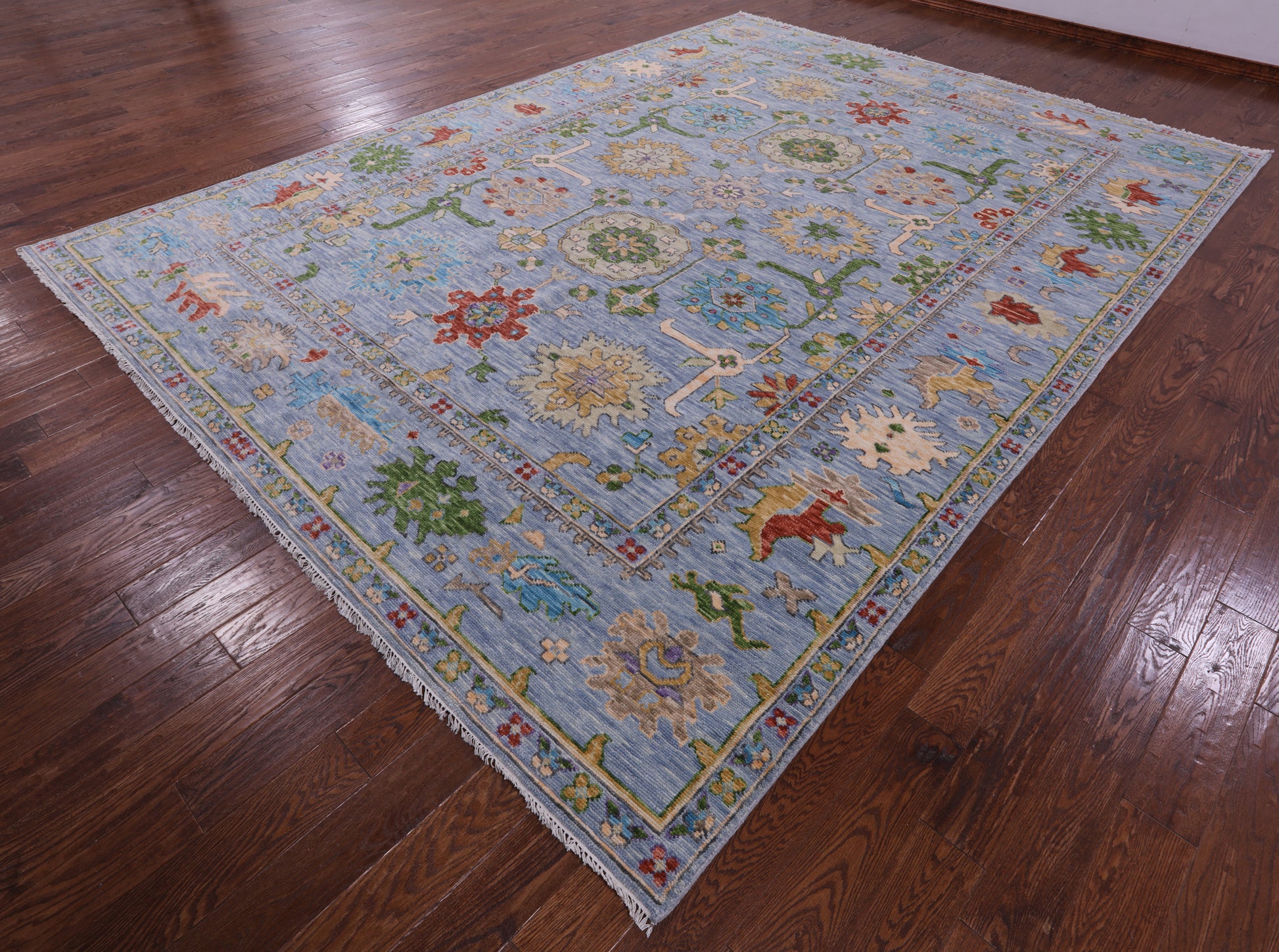 Blue Turkish Oushak Hand Knotted Wool Rug - 10' 0" X 13' 9" - Golden Nile