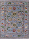 Blue Turkish Oushak Hand Knotted Wool Rug - 10' 0" X 13' 9" - Golden Nile