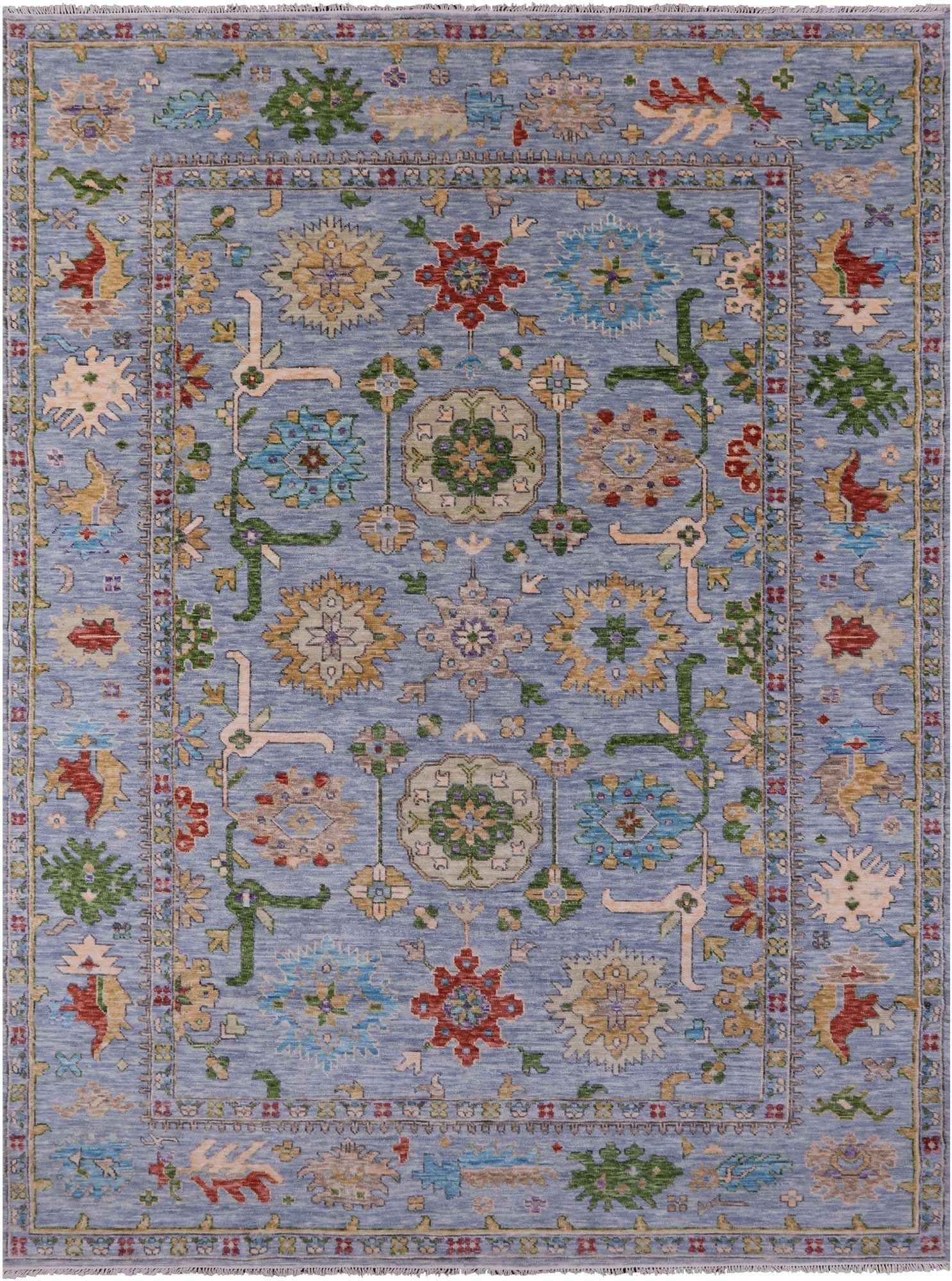 Blue Turkish Oushak Hand Knotted Wool Rug - 10' 0" X 13' 9" - Golden Nile