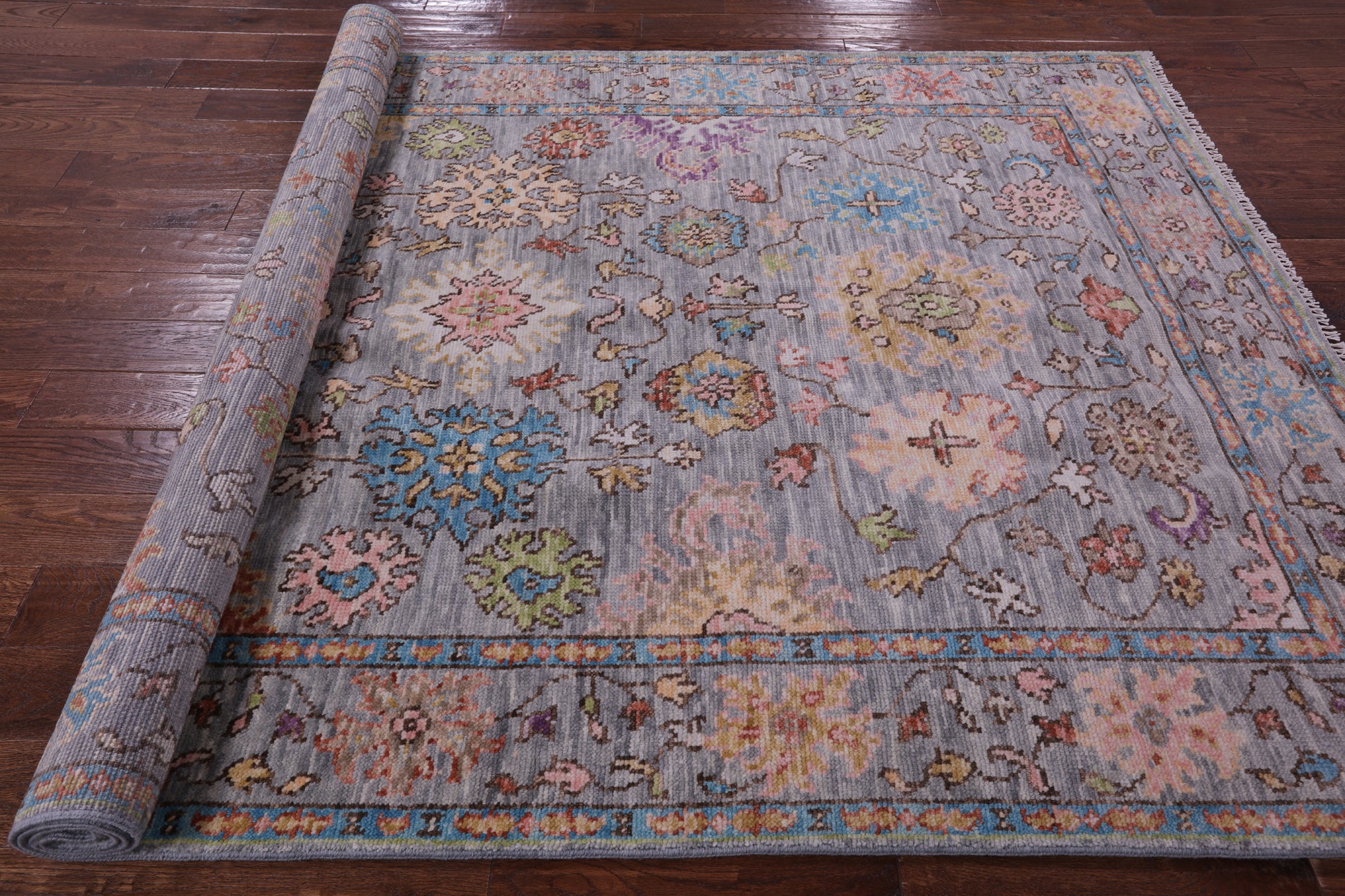 Grey Turkish Oushak Hand Knotted Wool Rug - 6' 0" X 9' 5" - Golden Nile