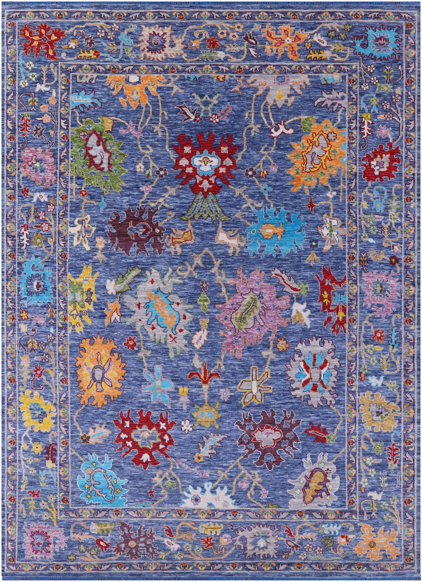 Blue Turkish Oushak Hand Knotted Wool Rug - 10' 1" X 13' 11" - Golden Nile