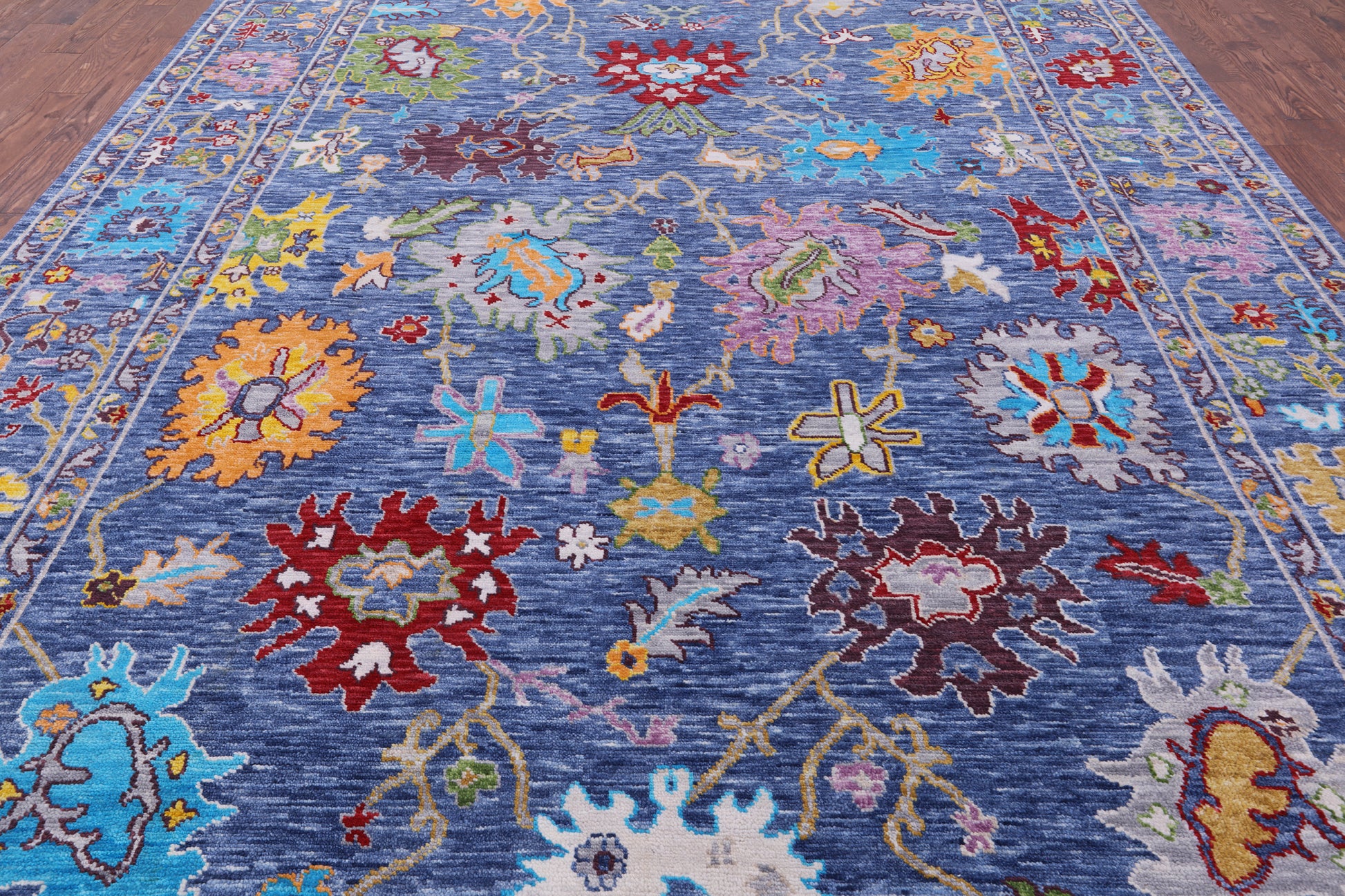 Blue Turkish Oushak Hand Knotted Wool Rug - 10' 1" X 13' 11" - Golden Nile