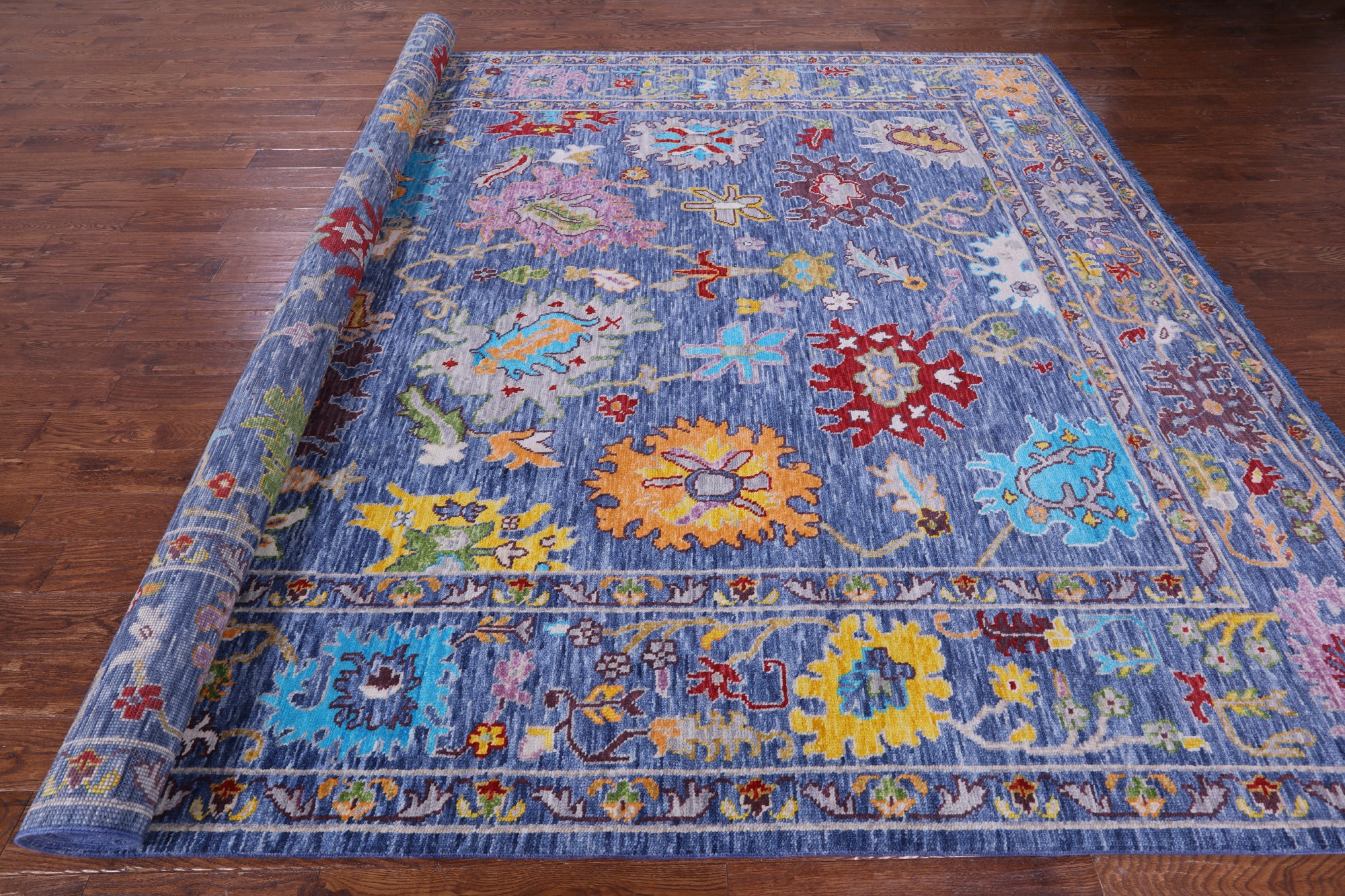 Blue Turkish Oushak Hand Knotted Wool Rug - 10' 1" X 13' 11" - Golden Nile