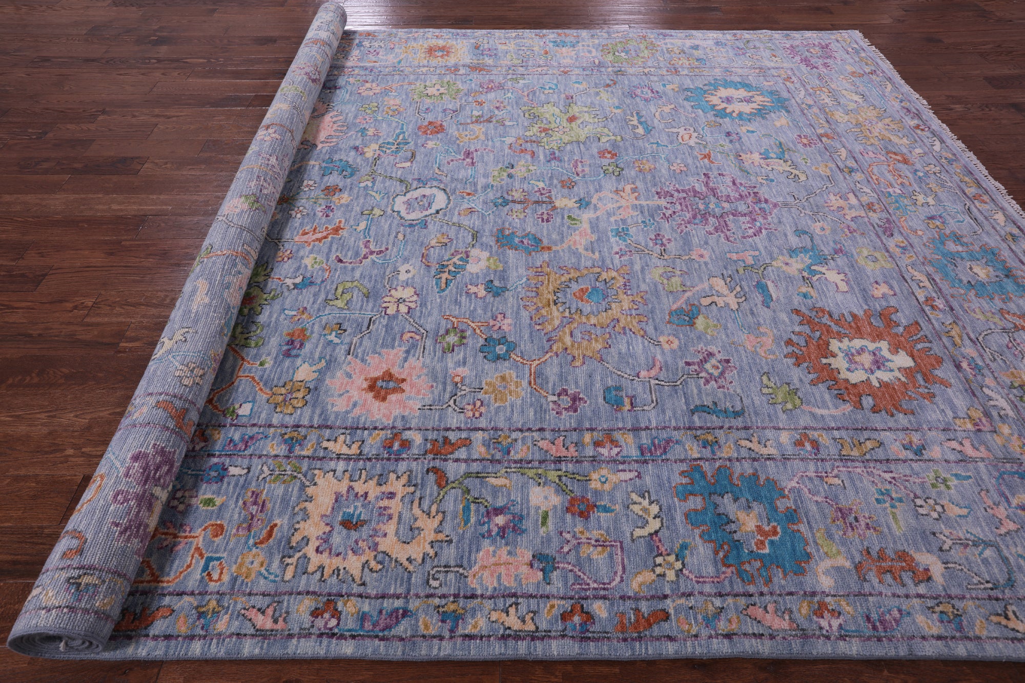 Blue Turkish Oushak Hand Knotted Wool Rug - 9' 11" X 13' 7" - Golden Nile