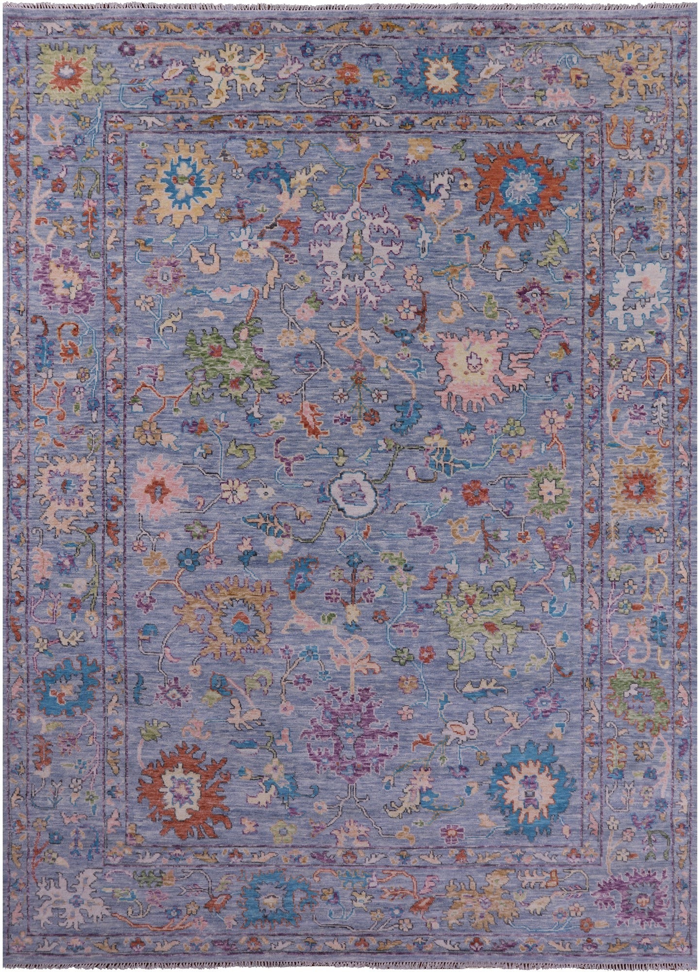 Blue Turkish Oushak Hand Knotted Wool Rug - 9' 11" X 13' 7" - Golden Nile