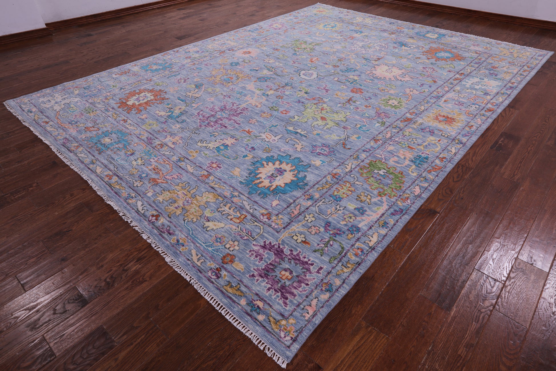Blue Turkish Oushak Hand Knotted Wool Rug - 9' 11" X 13' 7" - Golden Nile