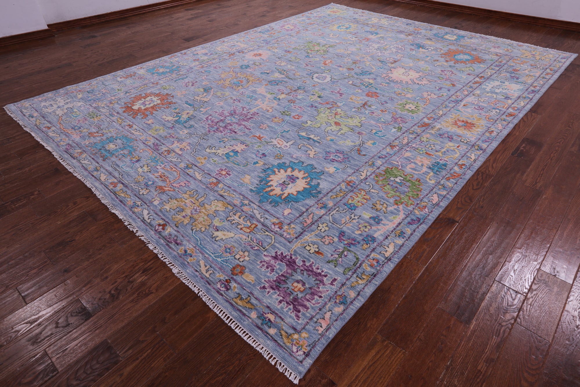 Blue Turkish Oushak Hand Knotted Wool Rug - 9' 11" X 13' 7" - Golden Nile