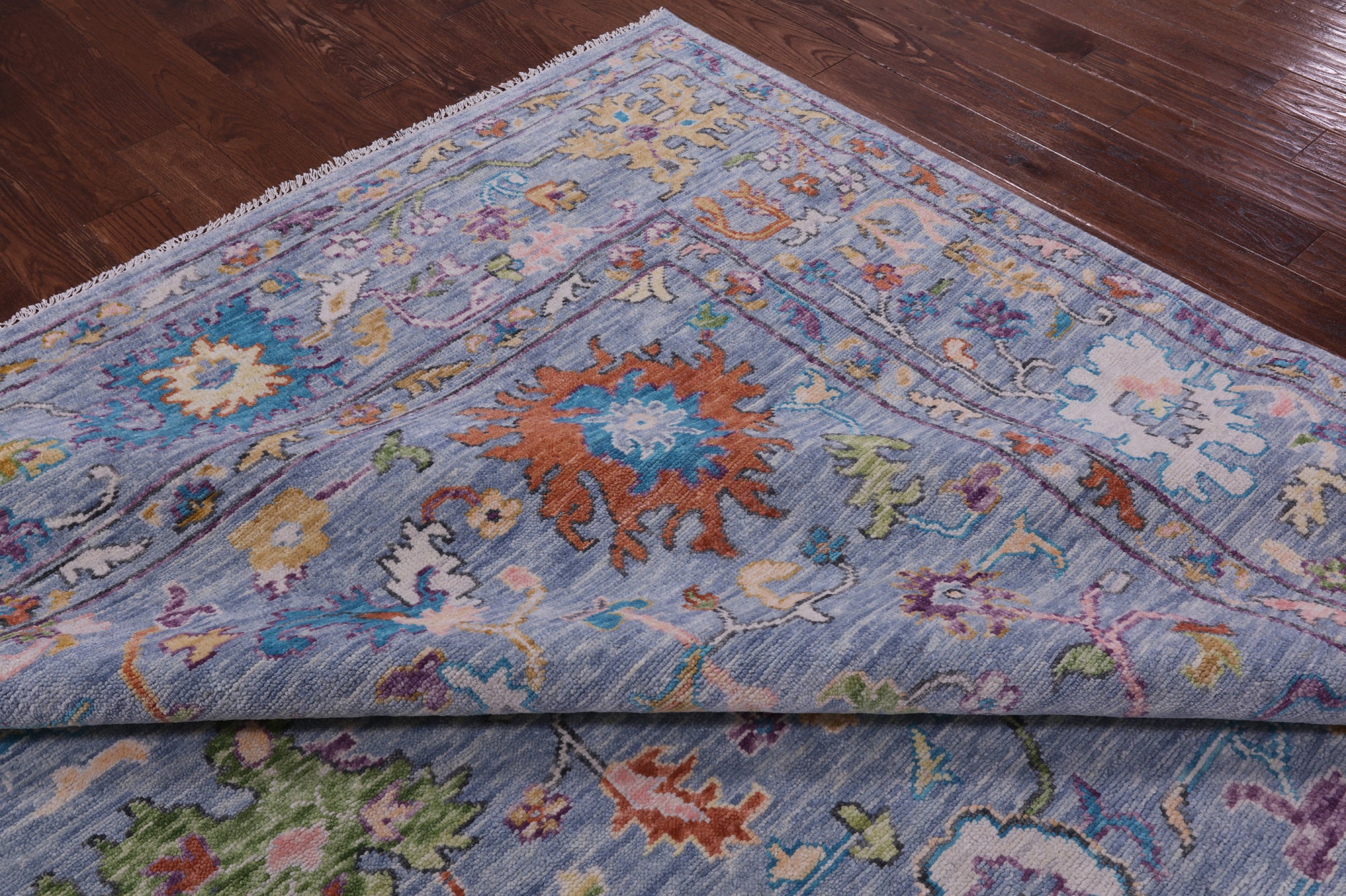 Blue Turkish Oushak Hand Knotted Wool Rug - 9' 11" X 13' 7" - Golden Nile