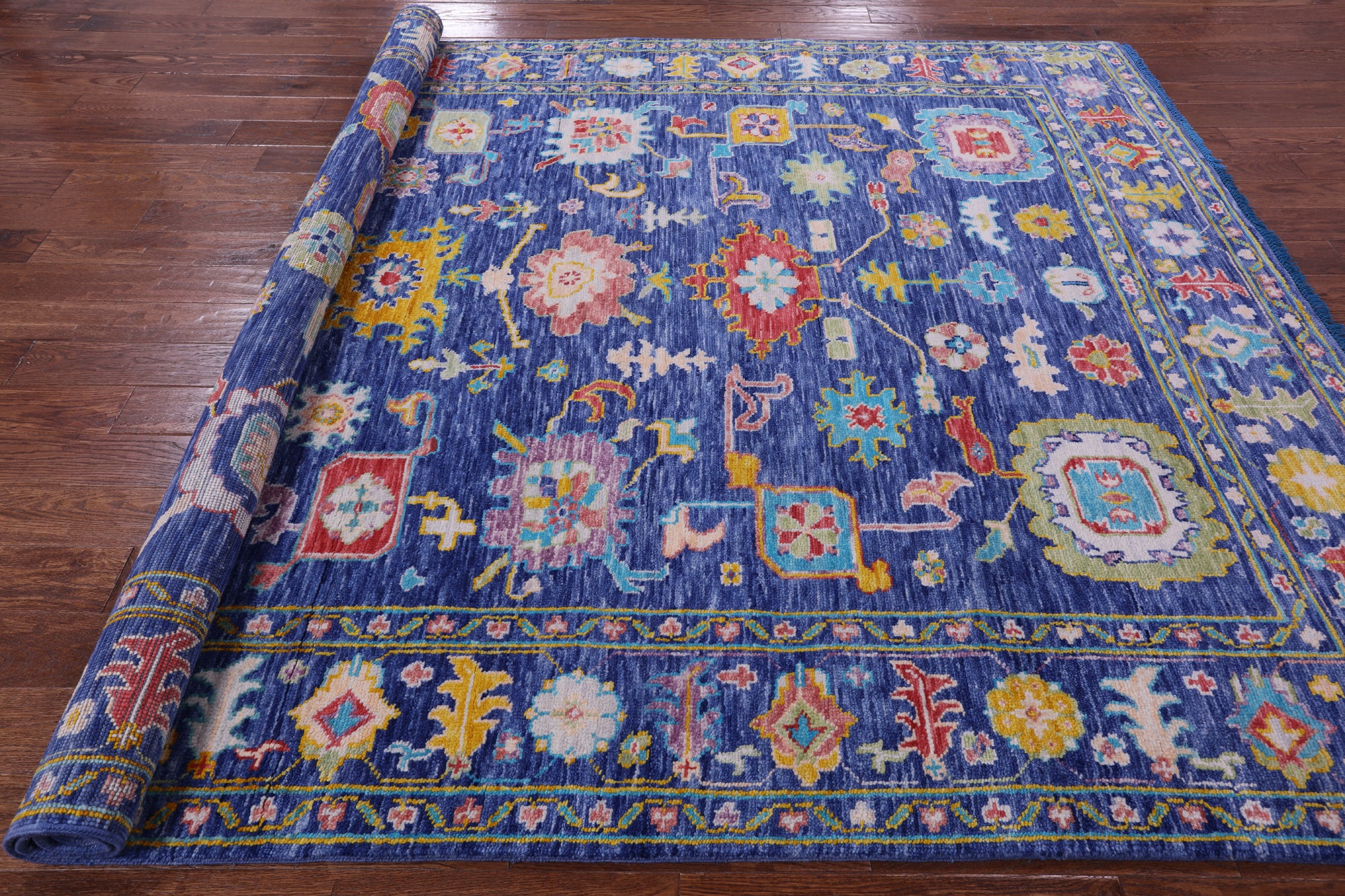 Blue Turkish Oushak Hand Knotted Wool Rug - 7' 10" X 9' 11" - Golden Nile