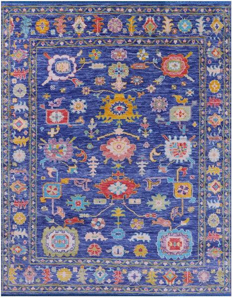 Blue Turkish Oushak Hand Knotted Wool Rug - 7' 10" X 9' 11" - Golden Nile