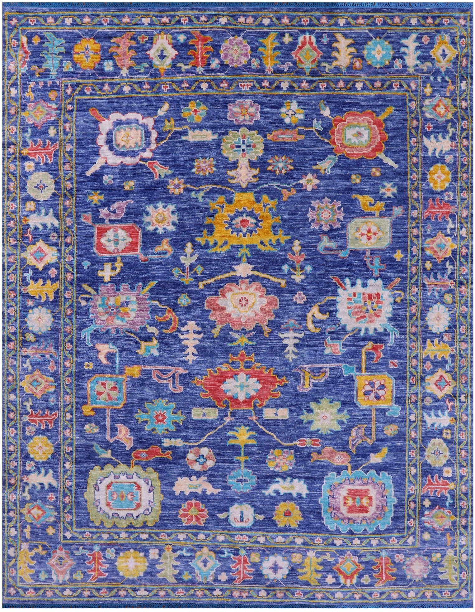Blue Turkish Oushak Hand Knotted Wool Rug - 7' 10" X 9' 11" - Golden Nile