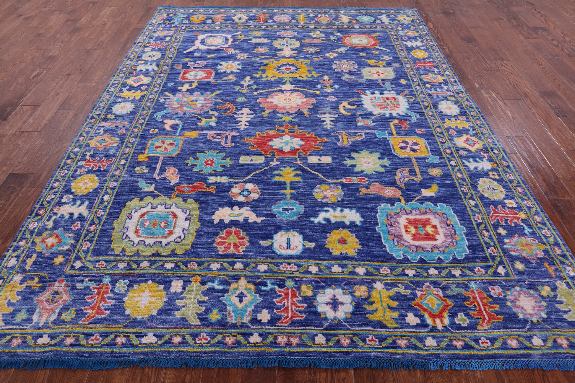 Blue Turkish Oushak Hand Knotted Wool Rug - 7' 10" X 9' 11" - Golden Nile