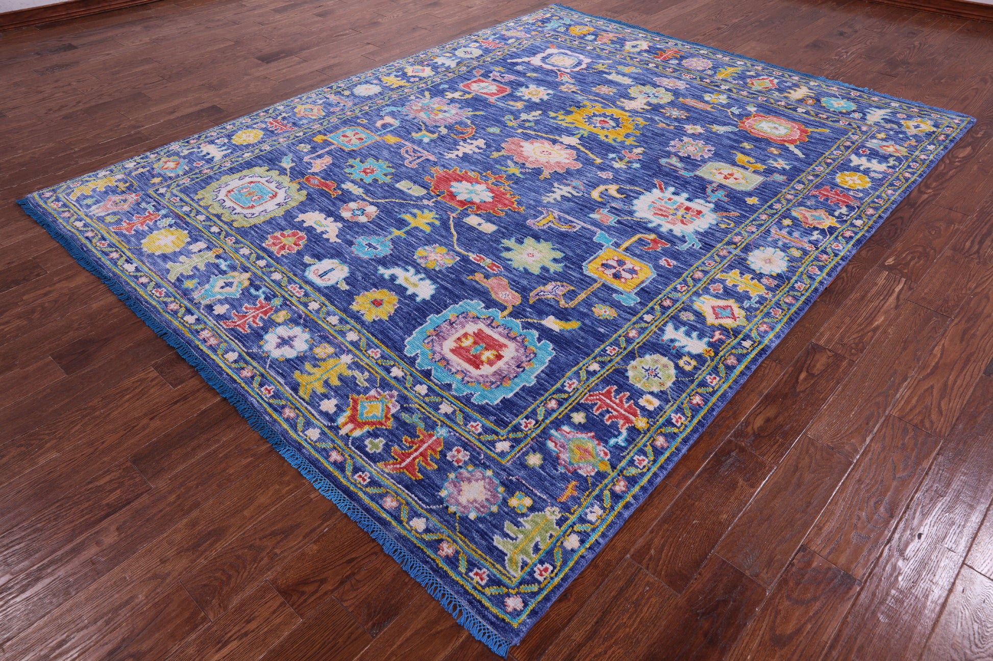 Blue Turkish Oushak Hand Knotted Wool Rug - 7' 10" X 9' 11" - Golden Nile