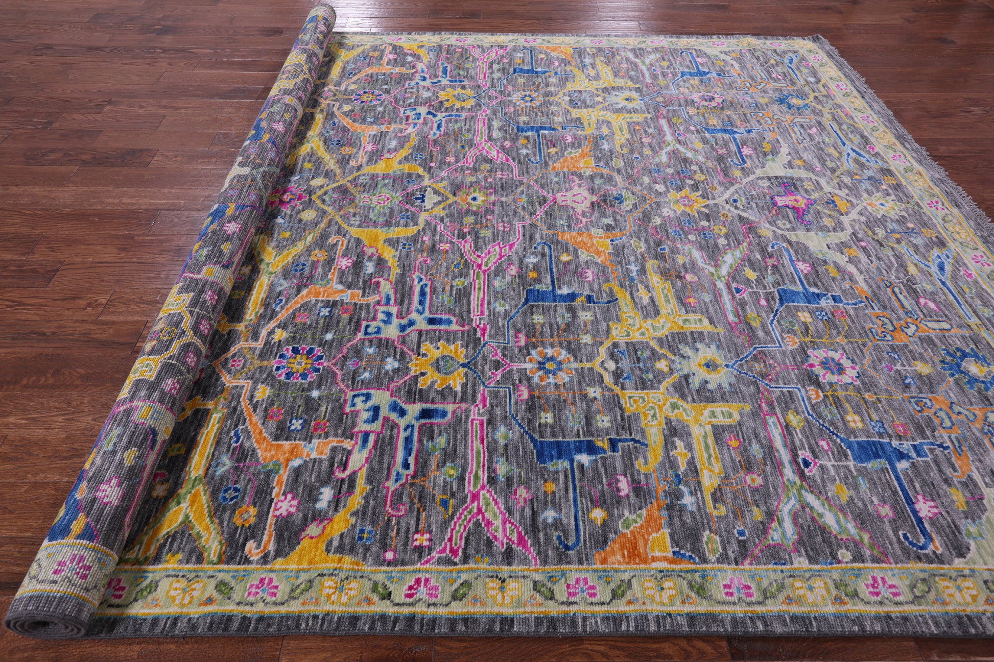 Grey Turkish Oushak Hand Knotted Wool Rug - 9' 2" X 12' 1" - Golden Nile