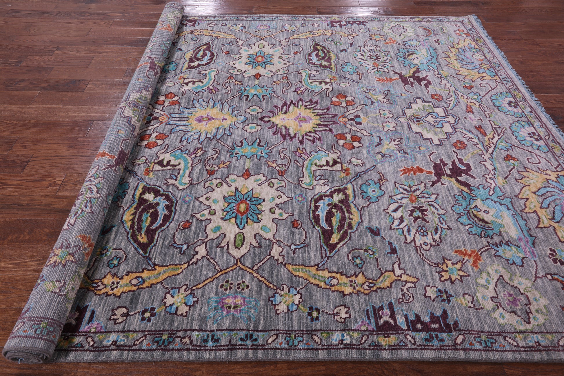 Grey Turkish Oushak Hand Knotted Wool Rug - 8' 0" X 9' 10" - Golden Nile