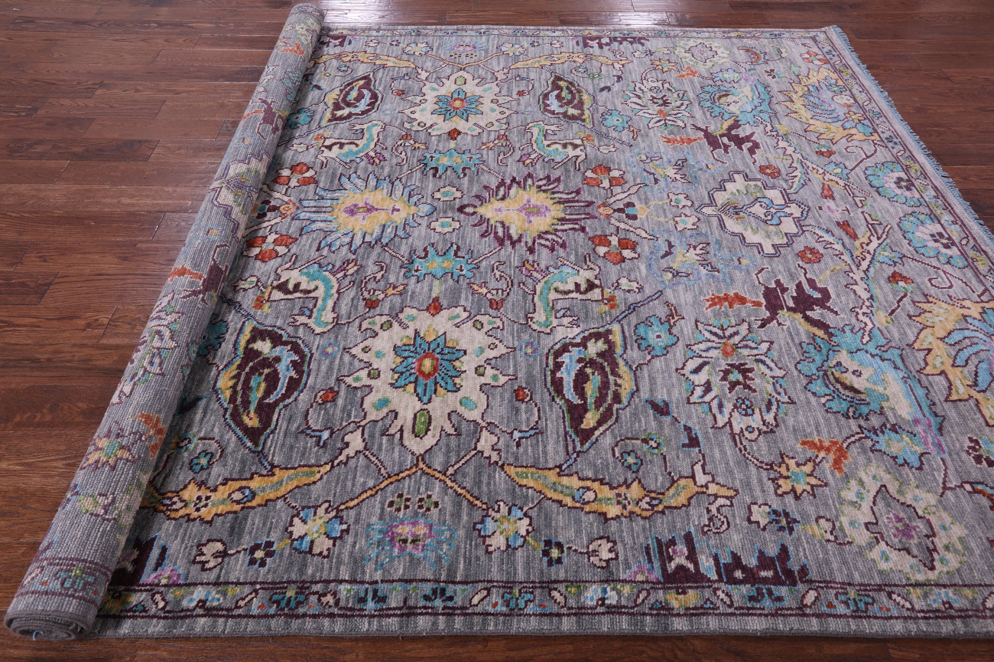 Grey Turkish Oushak Hand Knotted Wool Rug - 8' 0" X 9' 10" - Golden Nile