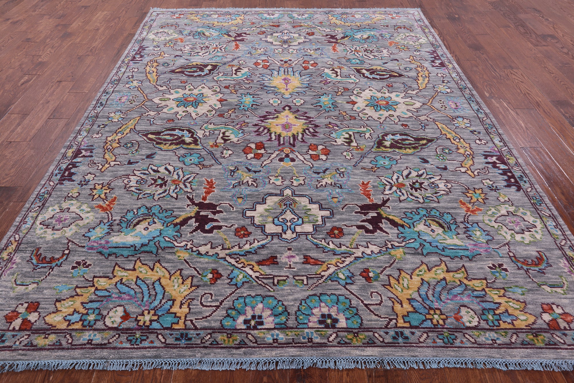 Grey Turkish Oushak Hand Knotted Wool Rug - 8' 0" X 9' 10" - Golden Nile