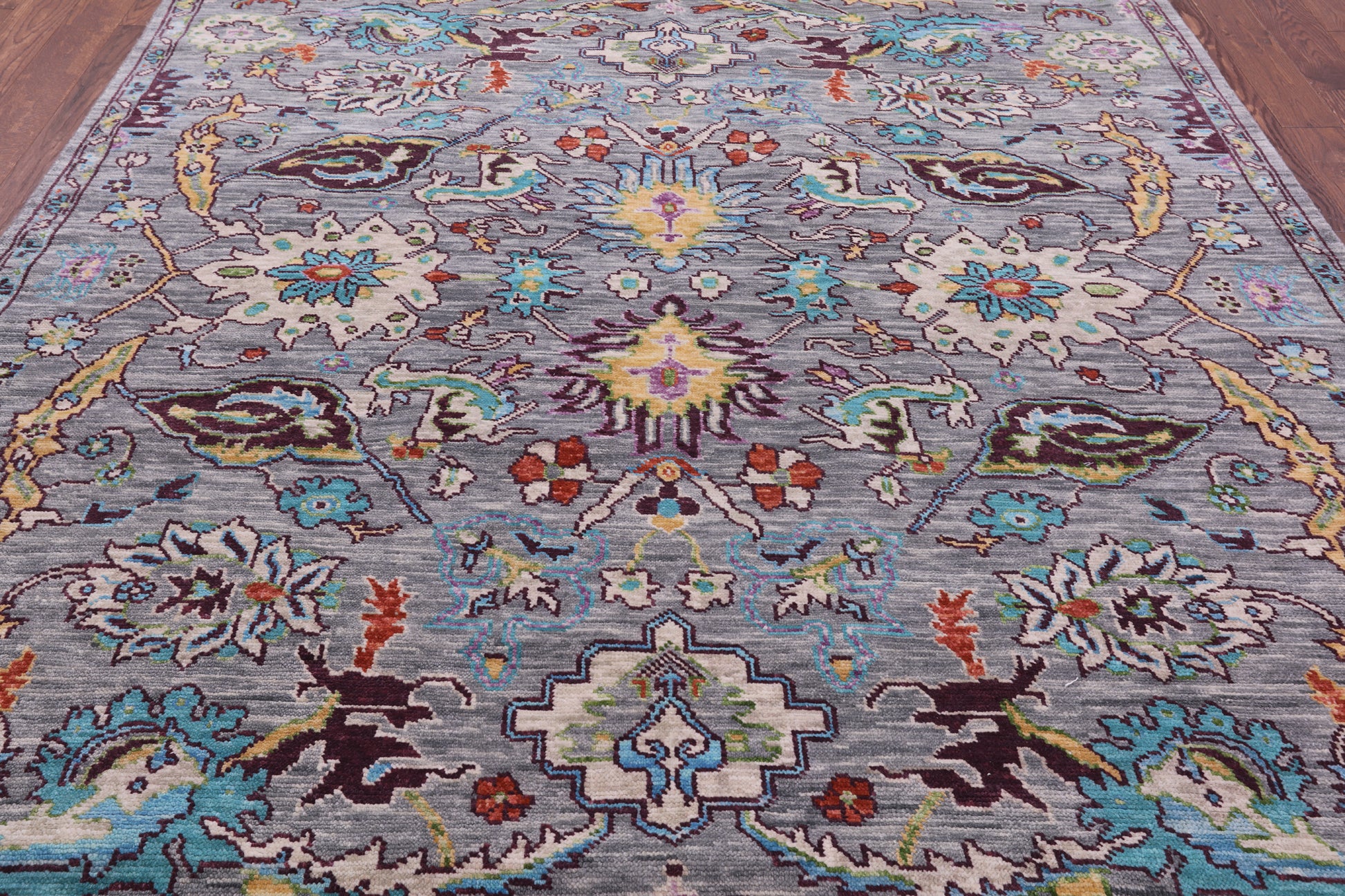 Grey Turkish Oushak Hand Knotted Wool Rug - 8' 0" X 9' 10" - Golden Nile