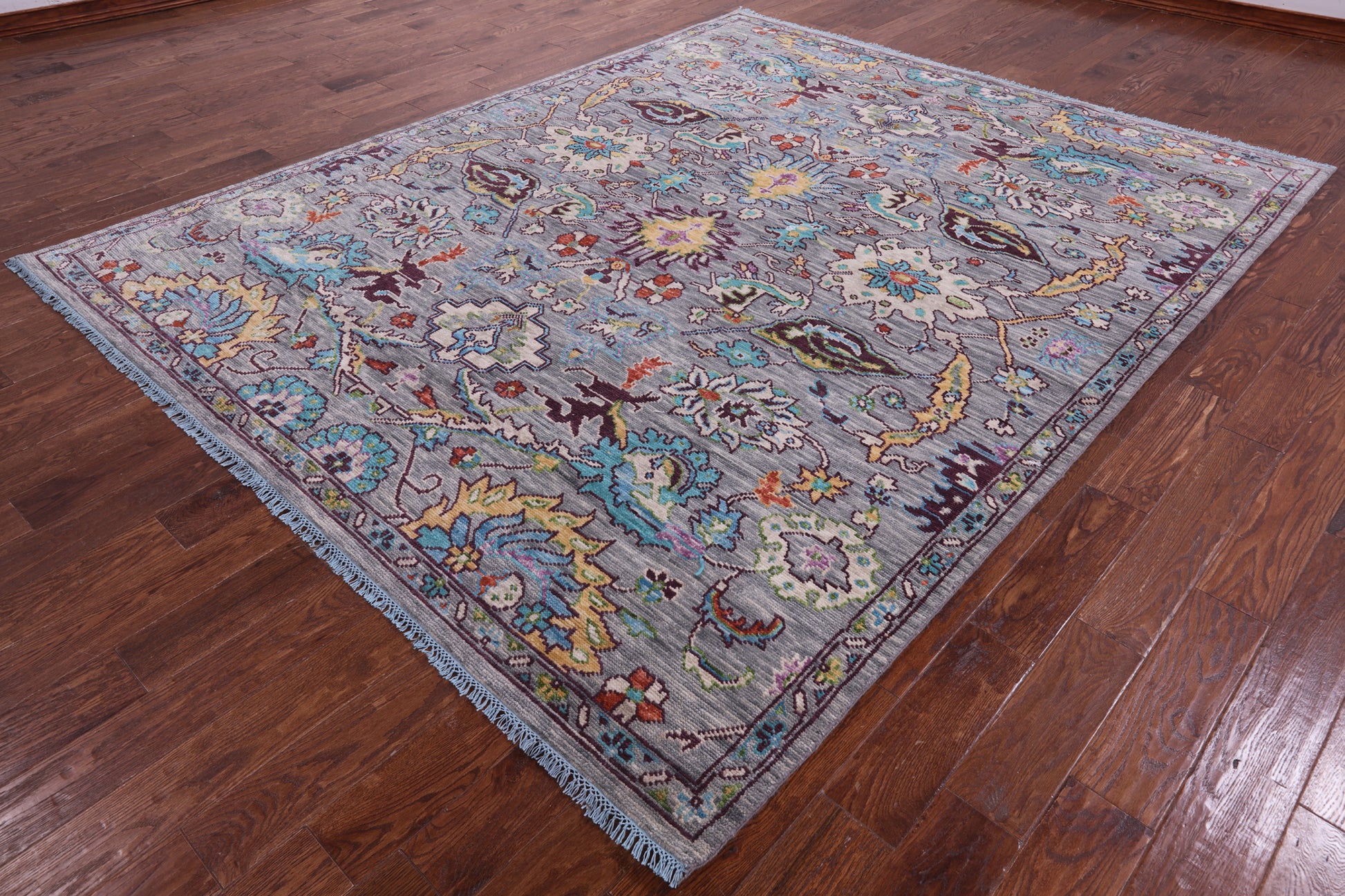 Grey Turkish Oushak Hand Knotted Wool Rug - 8' 0" X 9' 10" - Golden Nile