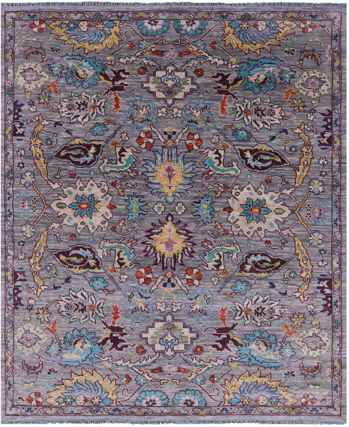 Grey Turkish Oushak Hand Knotted Wool Rug - 8' 0" X 9' 10" - Golden Nile