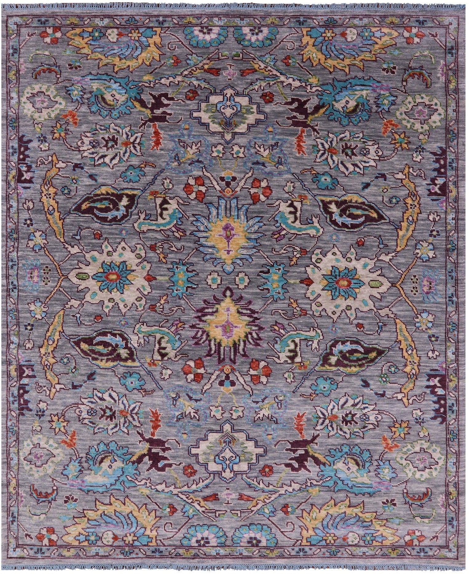 Grey Turkish Oushak Hand Knotted Wool Rug - 8' 0" X 9' 10" - Golden Nile