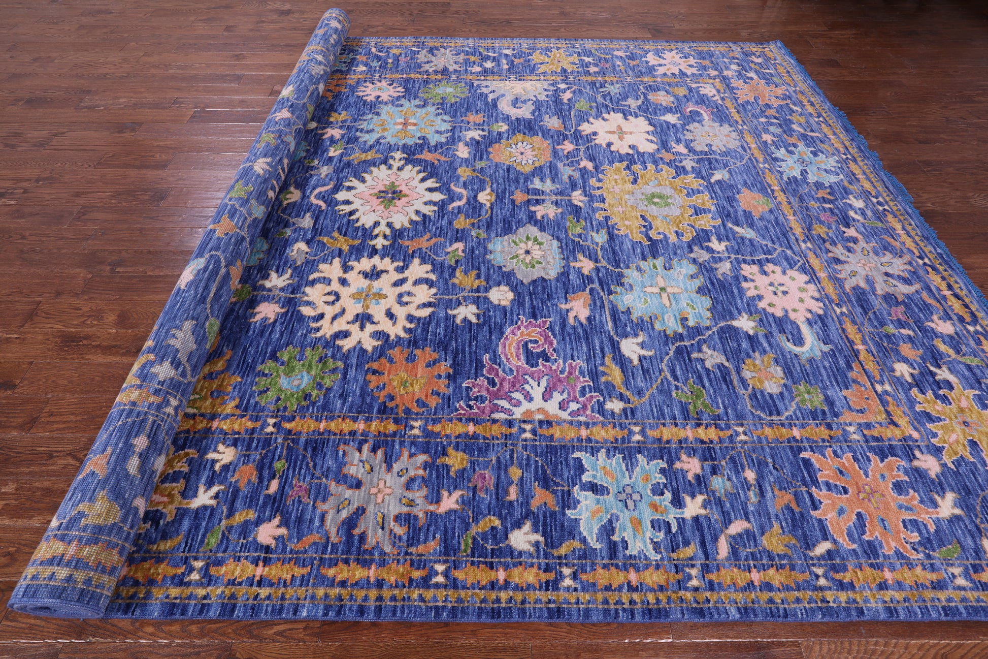 Blue Turkish Oushak Hand Knotted Wool Rug - 10' 2" X 14' 0" - Golden Nile