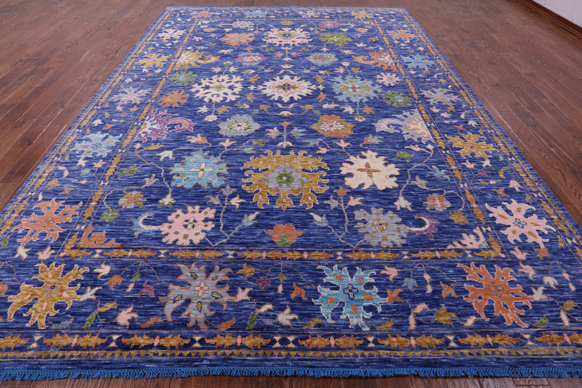 Blue Turkish Oushak Hand Knotted Wool Rug - 10' 2" X 14' 0" - Golden Nile