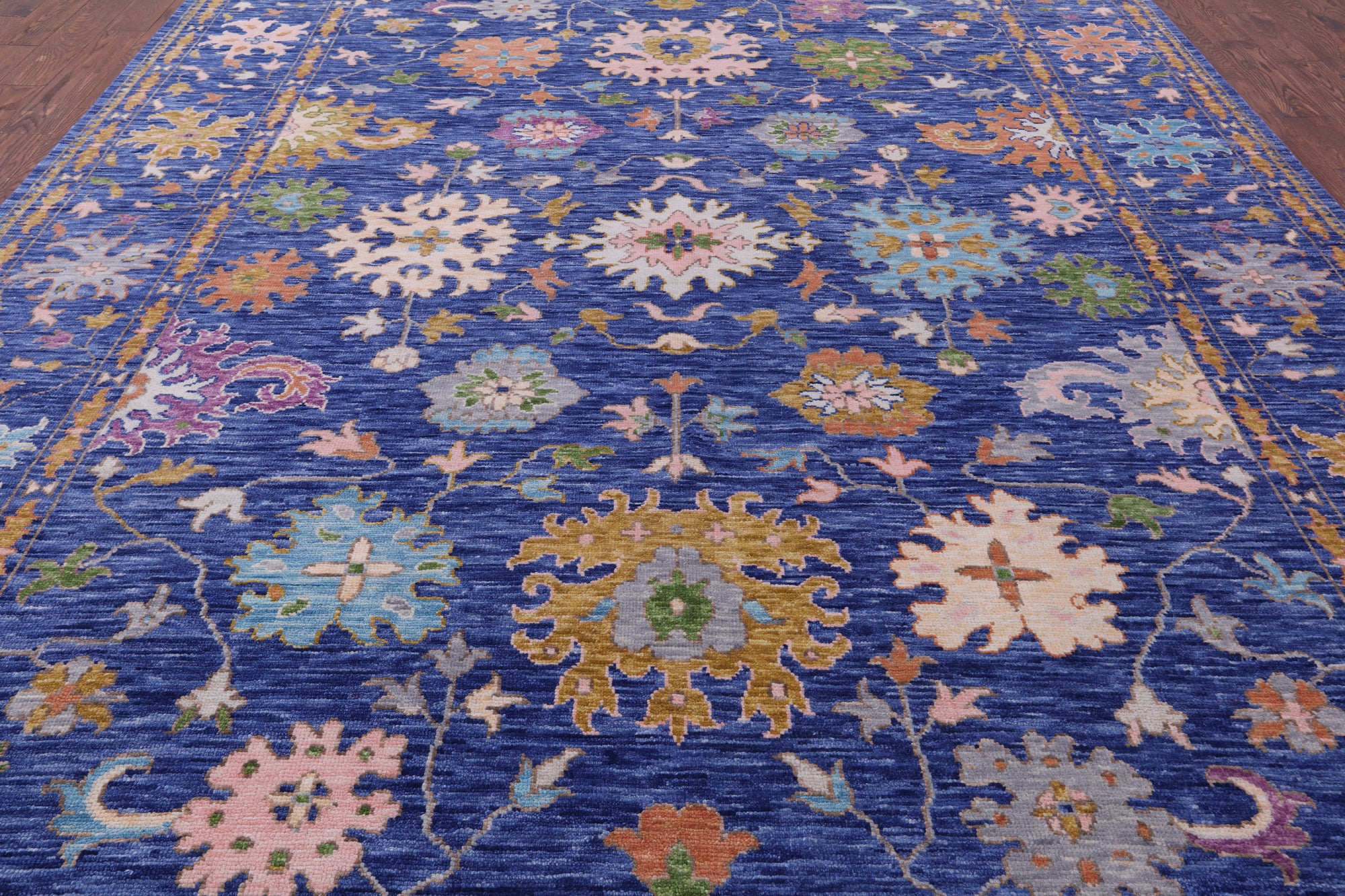 Blue Turkish Oushak Hand Knotted Wool Rug - 10' 2" X 14' 0" - Golden Nile