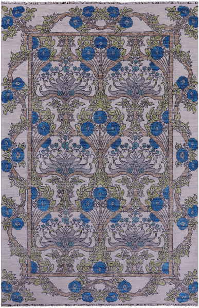 Ivory William Morris Hand Knotted Wool Rug - 5' 11" X 9' 2" - Golden Nile