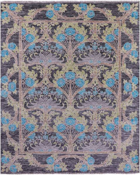 Grey William Morris Hand Knotted Wool Rug - 7' 11" X 9' 9" - Golden Nile