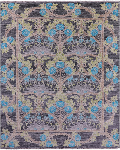 Grey William Morris Hand Knotted Wool Rug - 7' 11
