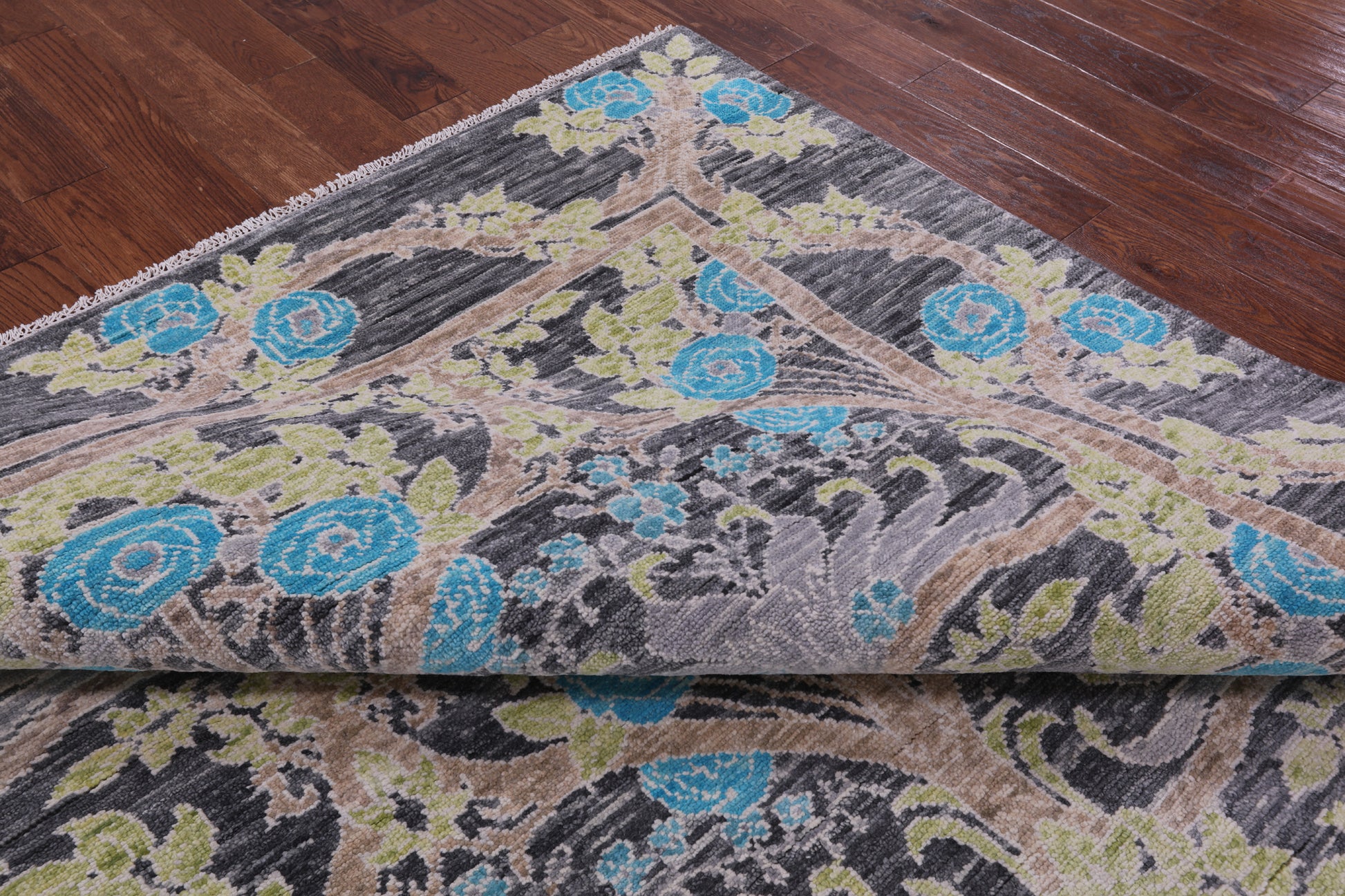 Grey William Morris Hand Knotted Wool Rug - 7' 11" X 9' 9" - Golden Nile