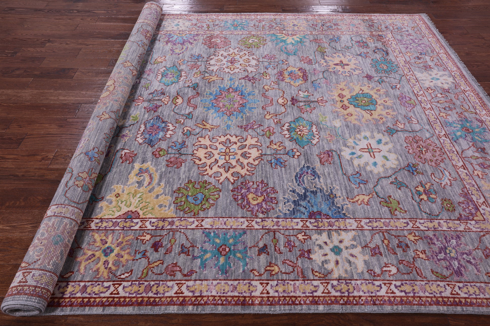 Grey Turkish Oushak Hand Knotted Wool Rug - 7' 11" X 9' 10" - Golden Nile