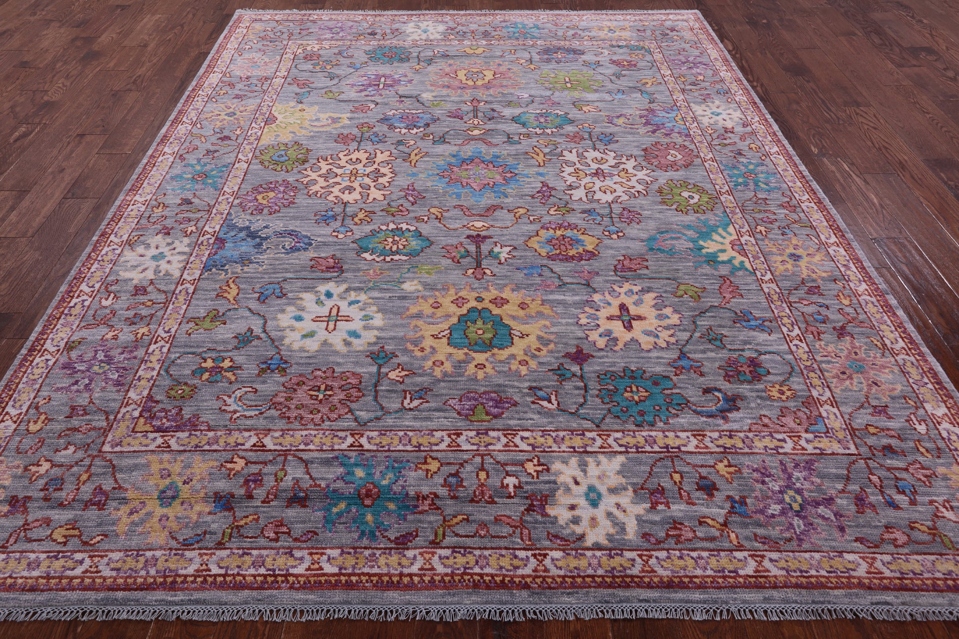 Grey Turkish Oushak Hand Knotted Wool Rug - 7' 11" X 9' 10" - Golden Nile