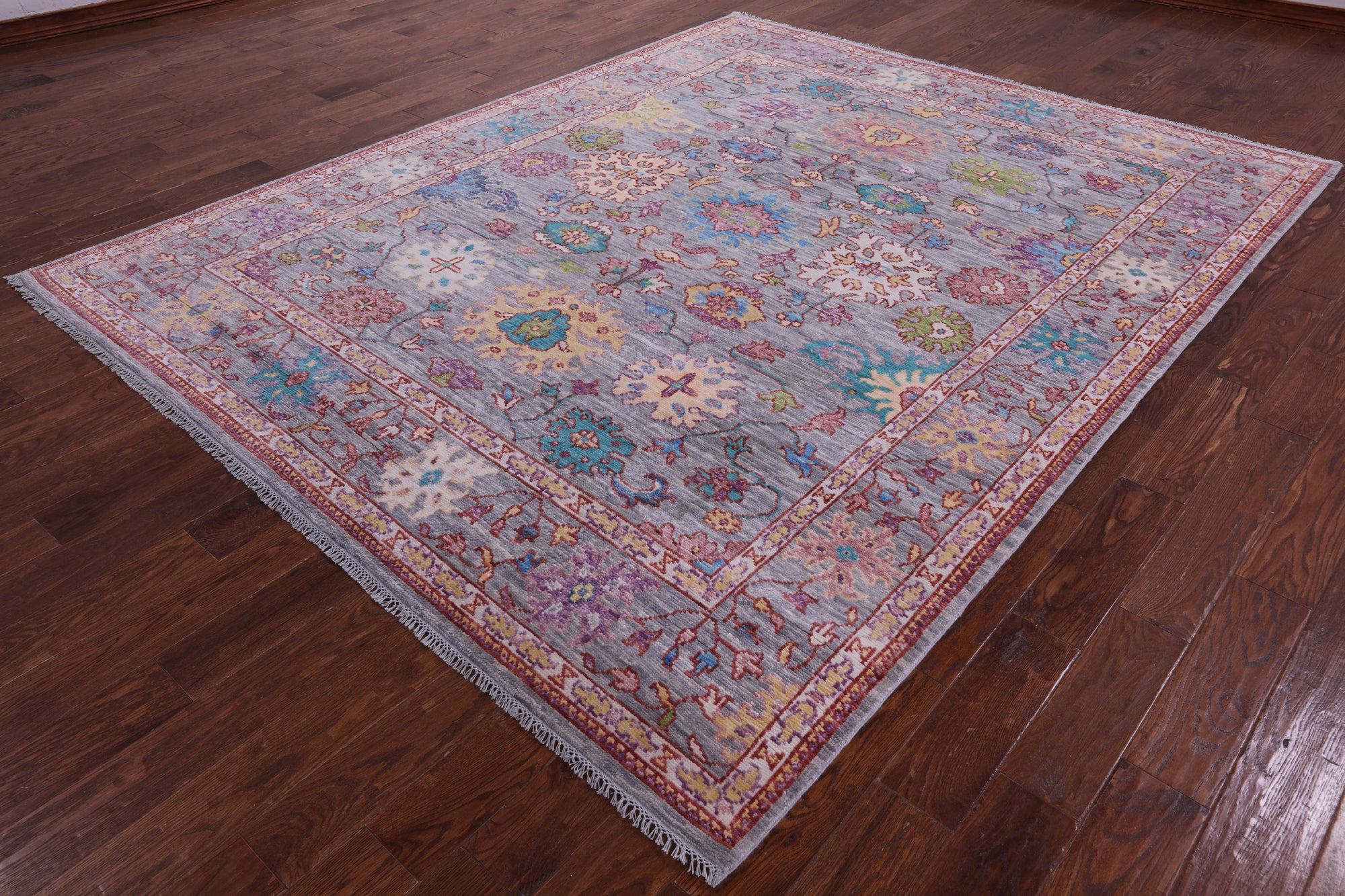 Grey Turkish Oushak Hand Knotted Wool Rug - 7' 11" X 9' 10" - Golden Nile