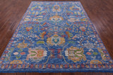 Blue Persian Fine Serapi Hand Knotted Wool Rug - 7' 11" X 10' 1" - Golden Nile