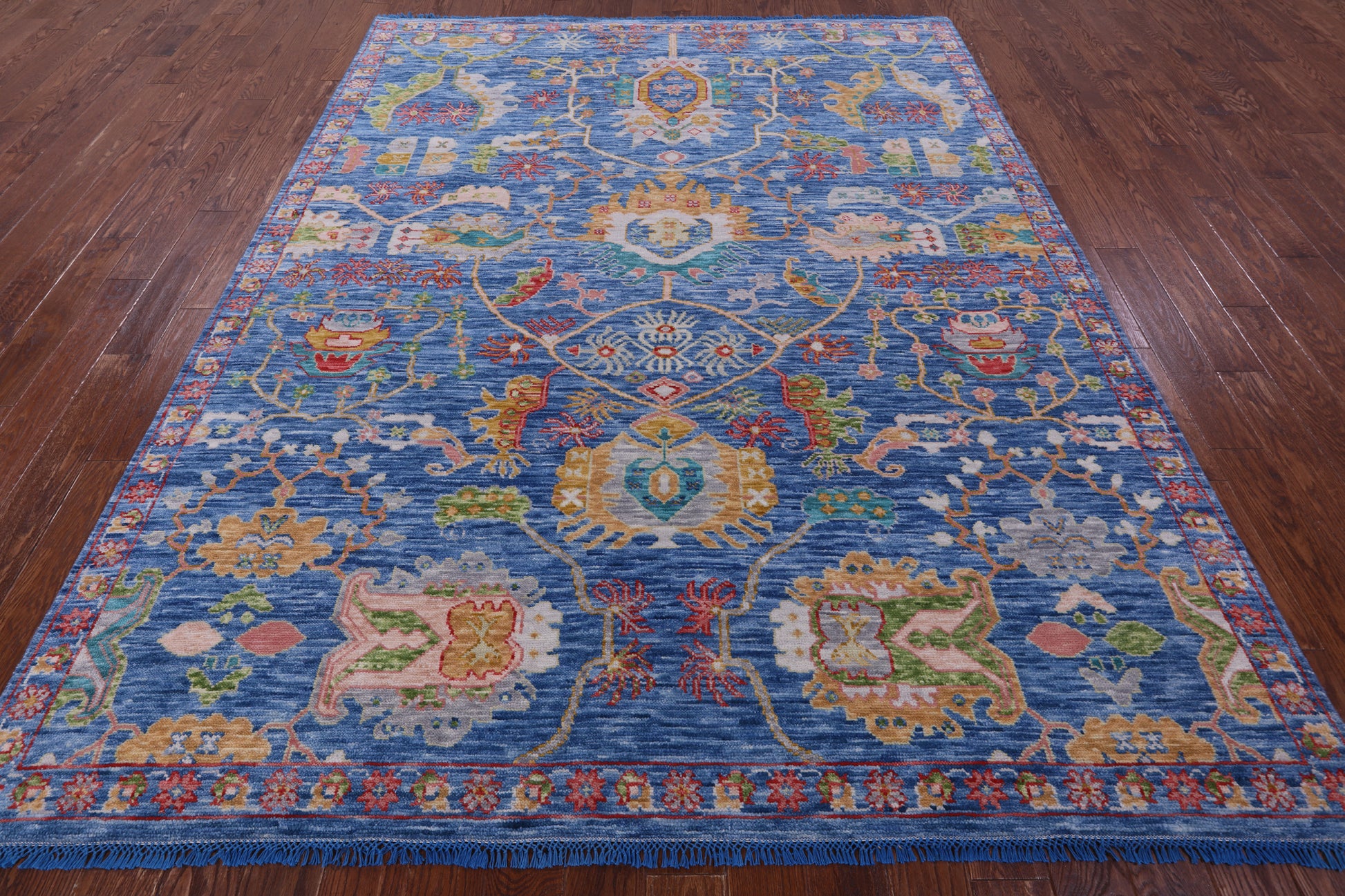 Blue Persian Fine Serapi Hand Knotted Wool Rug - 7' 11" X 10' 1" - Golden Nile