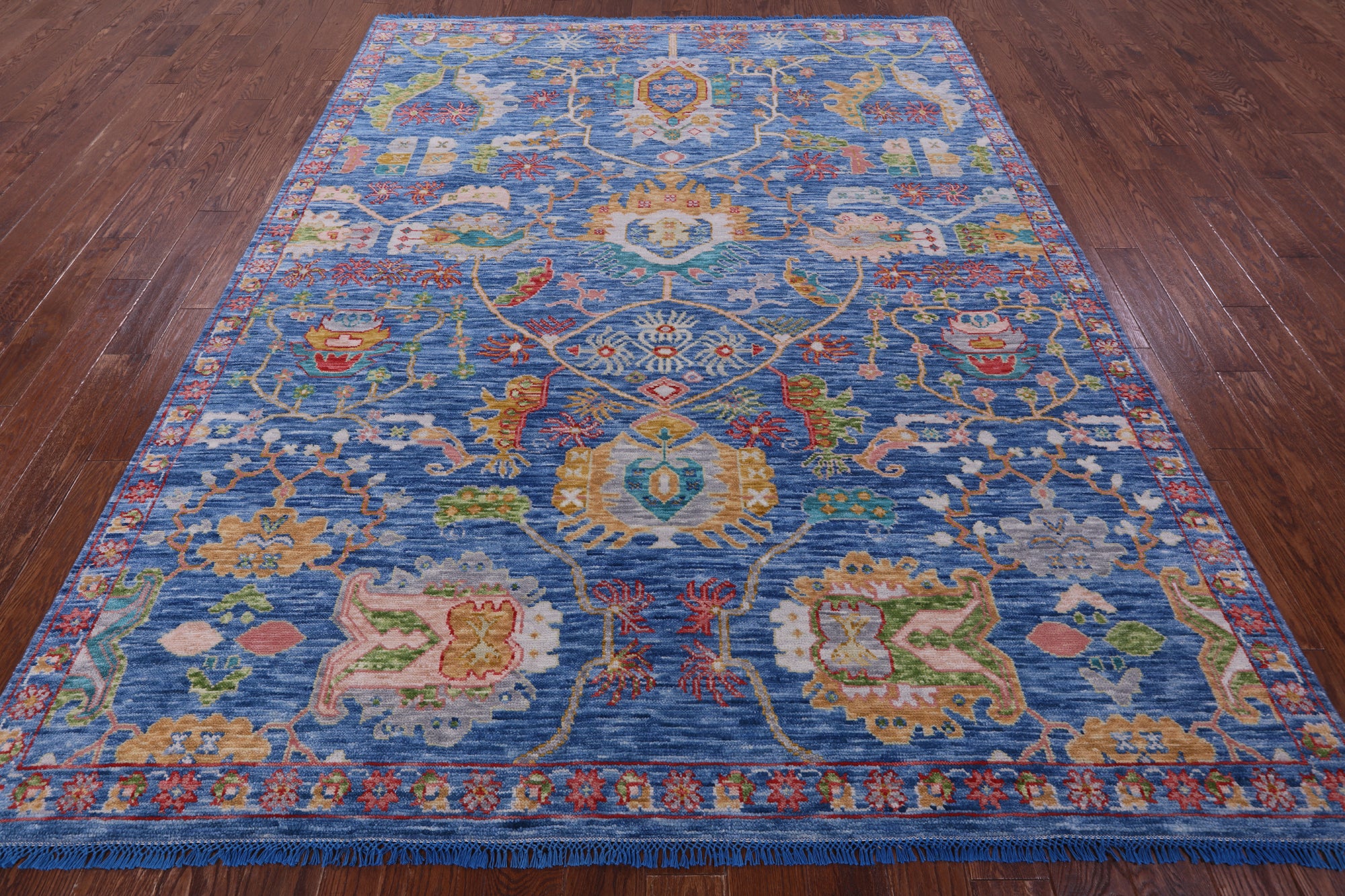 Blue Persian Fine Serapi Hand Knotted Wool Rug - 7' 11" X 10' 1" - Golden Nile