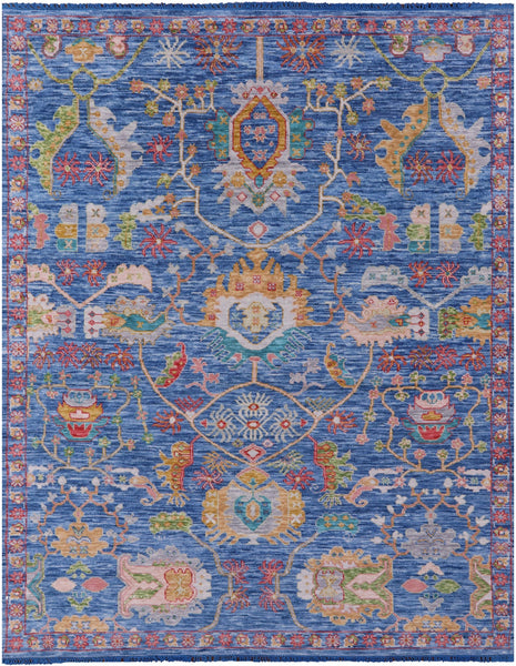 Blue Persian Fine Serapi Hand Knotted Wool Rug - 7' 11" X 10' 1" - Golden Nile