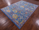 Blue Persian Fine Serapi Hand Knotted Wool Rug - 7' 11" X 10' 1" - Golden Nile