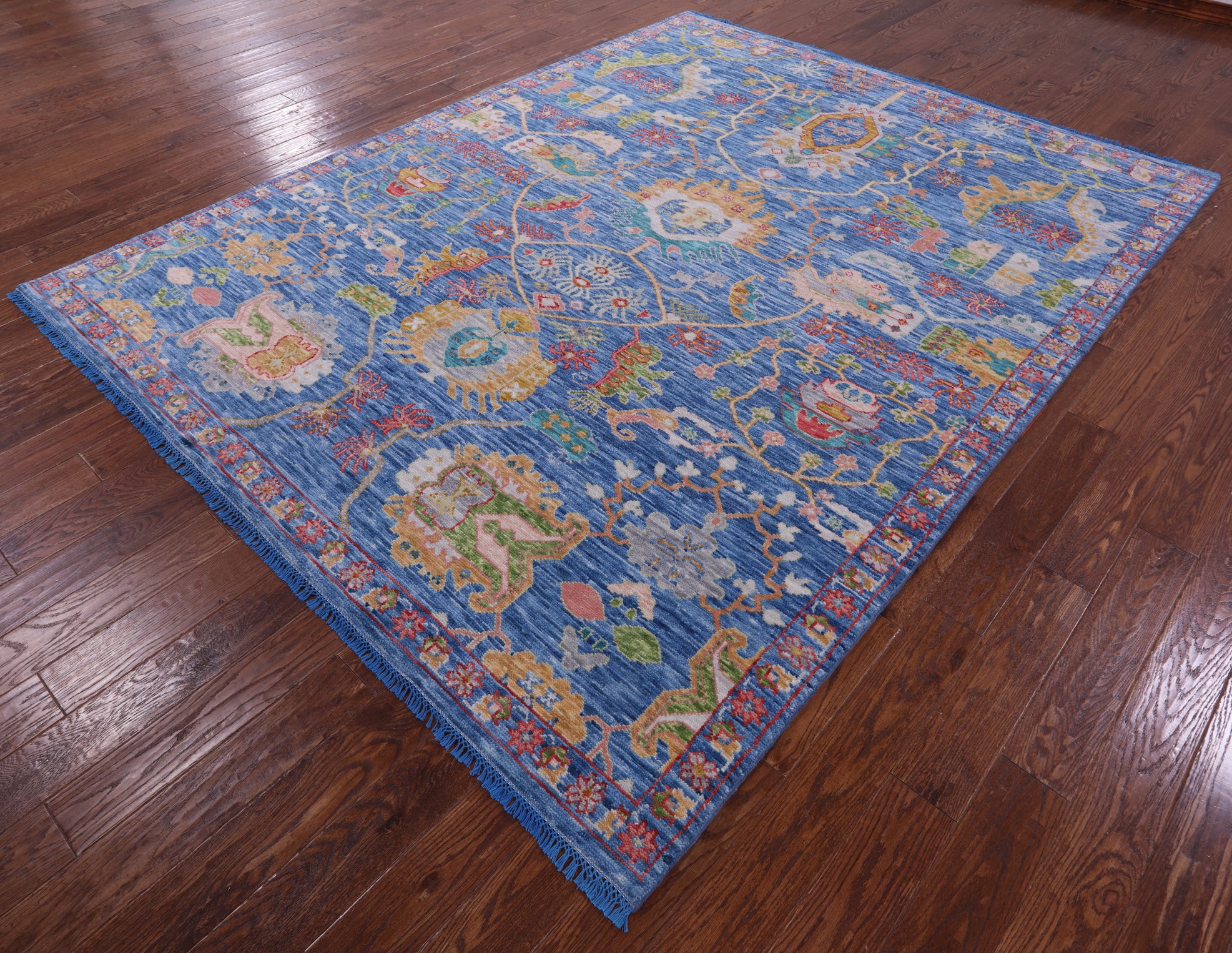 Blue Persian Fine Serapi Hand Knotted Wool Rug - 7' 11" X 10' 1" - Golden Nile